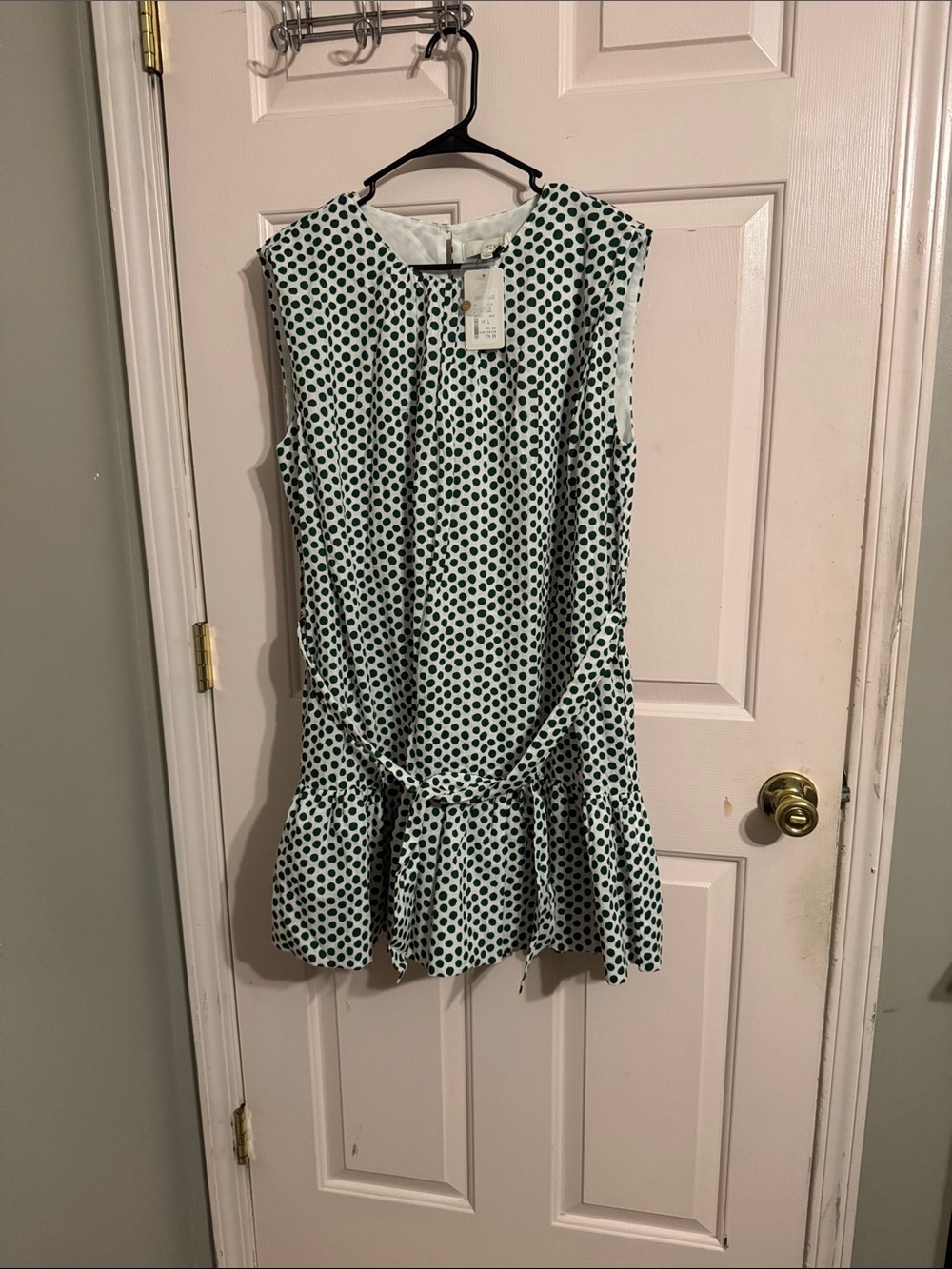 Pinch Sleeveless Polka Dot Midi Dress - Green on White